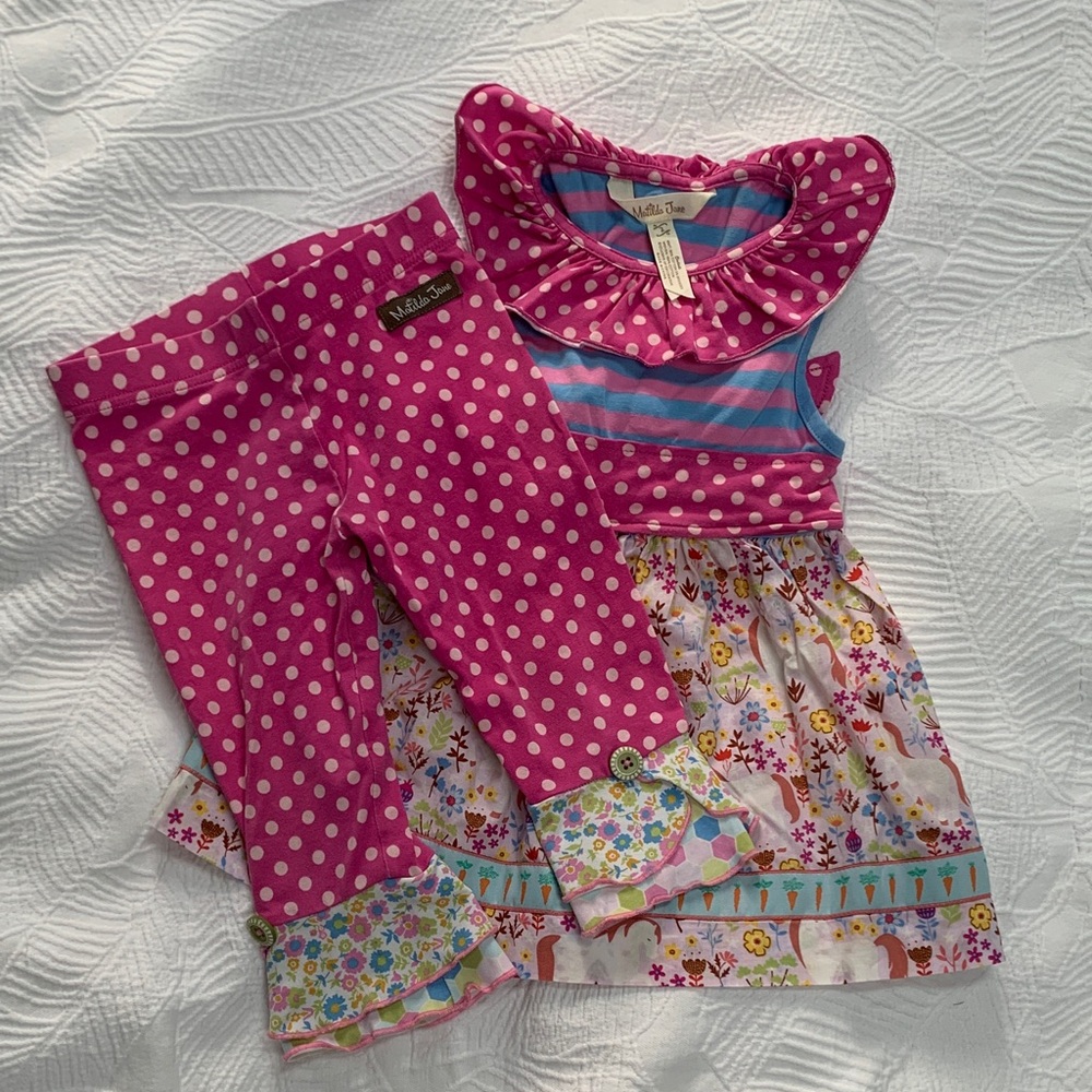 Matilda Jane Unicorn Pink Polka Dot Top and pants set